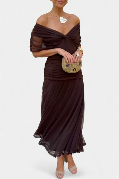 Eryzzia Elegante Jurk | V-hals, Geplooide Taille, Maxi Lengte 1