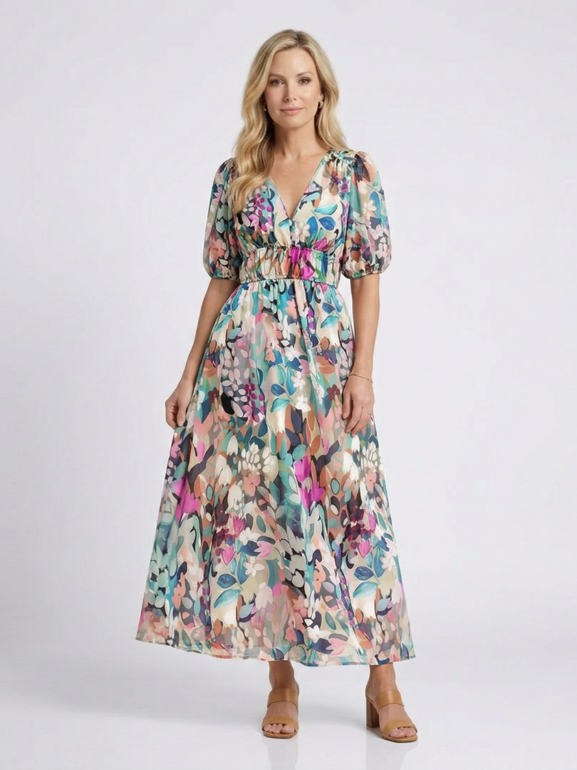 Eulalie Dames Midi-jurk | V-hals, Korte Mouwen, Relaxed Fit 0