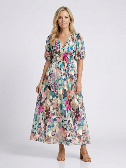 Eulalie Dames Midi-jurk | V-hals, Korte Mouwen, Relaxed Fit 0