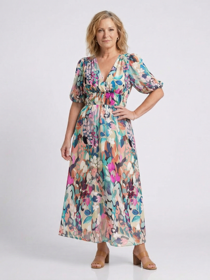 Eulalie Dames Midi-jurk | V-hals, Korte Mouwen, Relaxed Fit 2