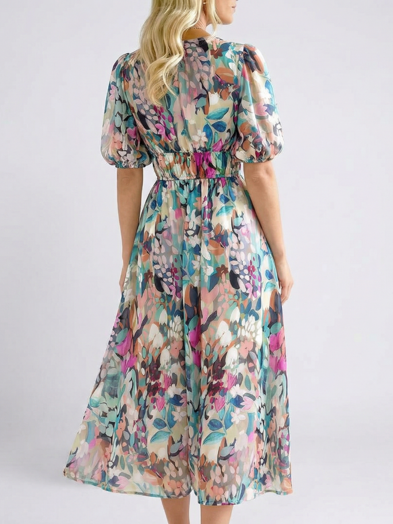 Eulalie Dames Midi Jurk | V-hals, Korte Mouwen, Lichtgewicht Stoffen 1