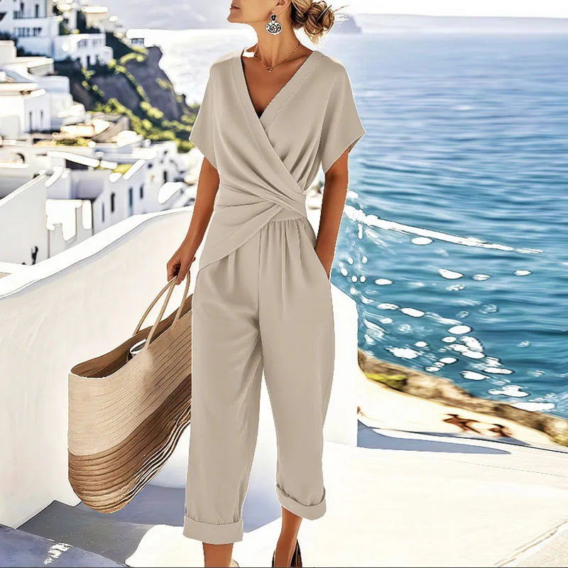 Evelyn Dames Jumpsuit | V-hals, Zwart, Casual 0