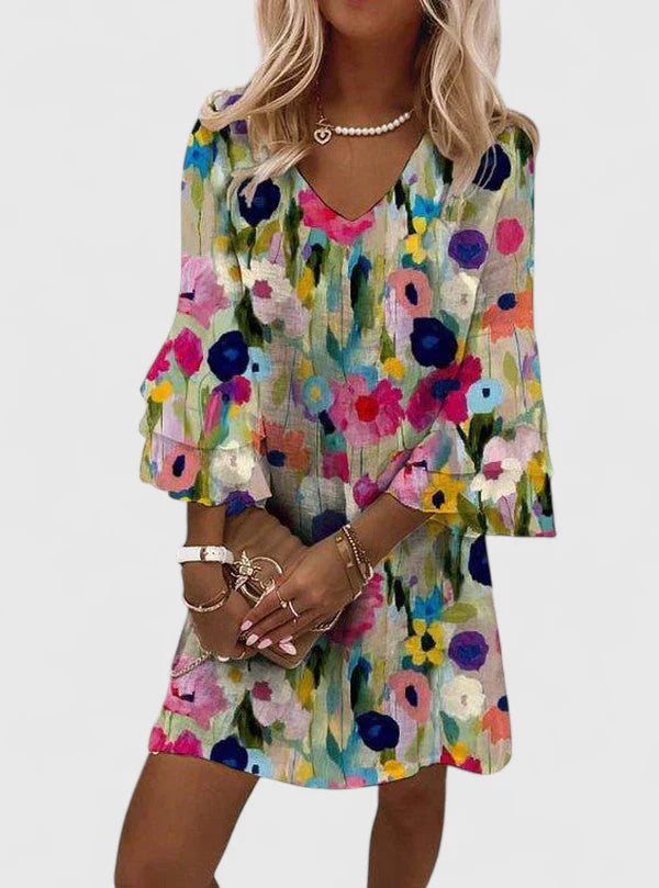 Evelyn Vrouwen Mini Jurk | Romantische Bloemenprint, Flatterende Pasvorm 0