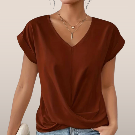 Evina | Losvallend Dames T-shirt met V-hals en Gekruist Detail 1
