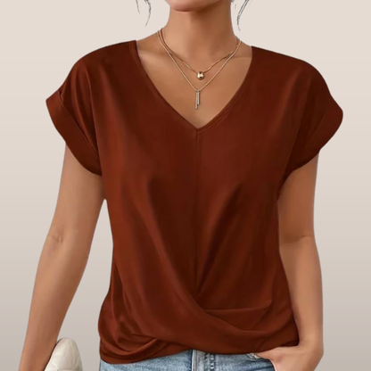 Evina | Losvallend Dames T-shirt met V-hals en Gekruist Detail 1