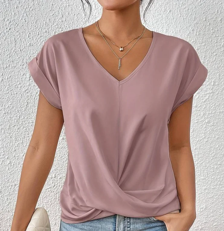 Evina | Losvallend Dames T-shirt met V-hals en Gekruist Detail 3