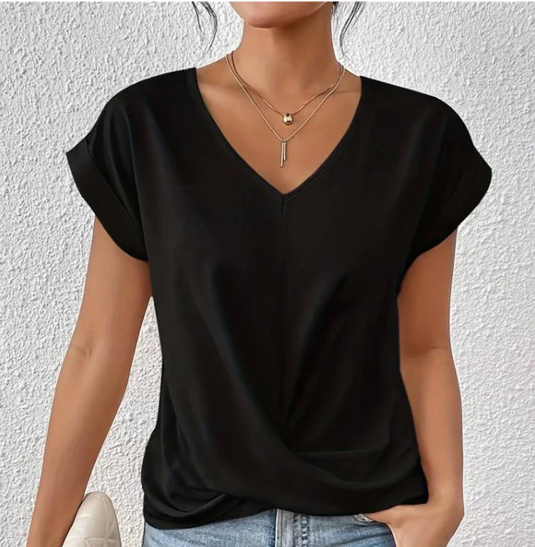 Evina | Losvallend Dames T-shirt met V-hals en Gekruist Detail 6