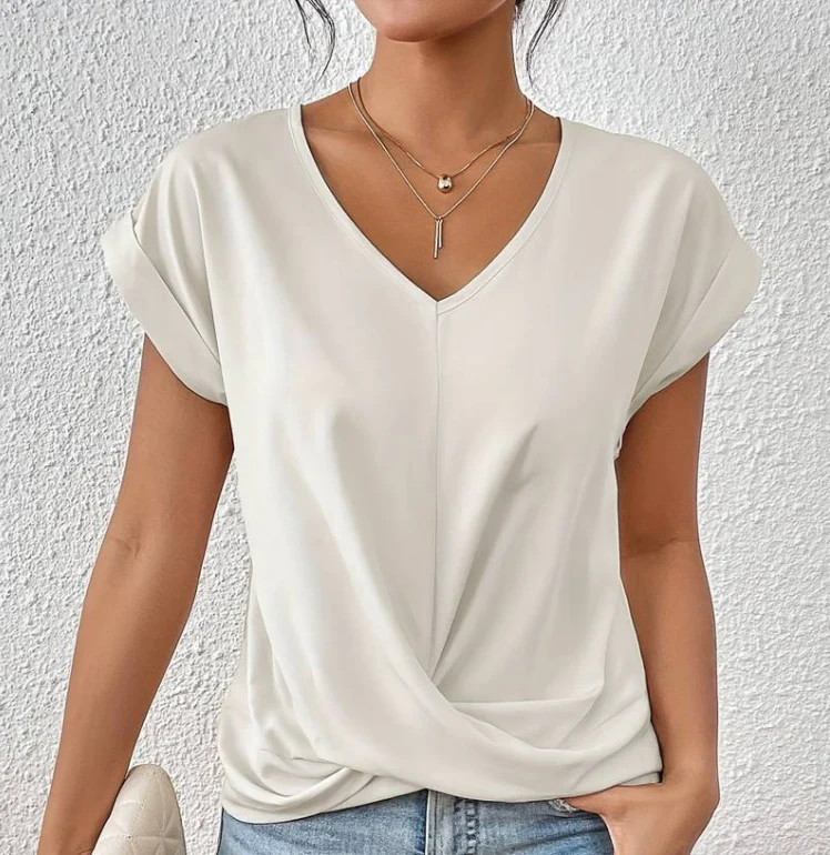 Evina | Losvallend Dames T-shirt met V-hals en Gekruist Detail 8