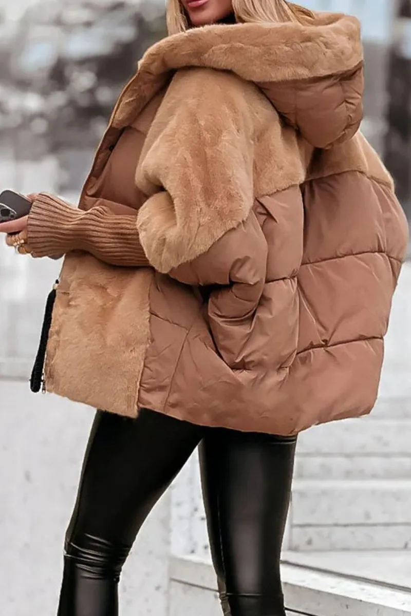 Gewatteerde Lange Winterjas Dames met Capuchon en Meerkleurig Design voor Warmte en Comfort