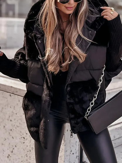 Gewatteerde Lange Winterjas Dames met Capuchon en Meerkleurig Design voor Warmte en Comfort