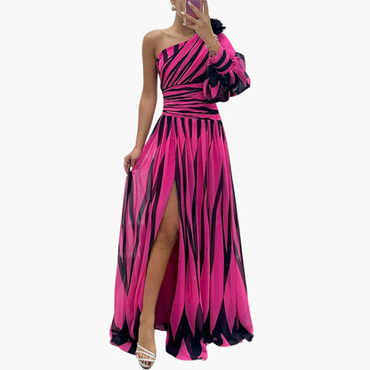 Gina Dames Maxi Jurk | Gestreept One-Shoulder Design, Ademend en Lichtgewicht 3