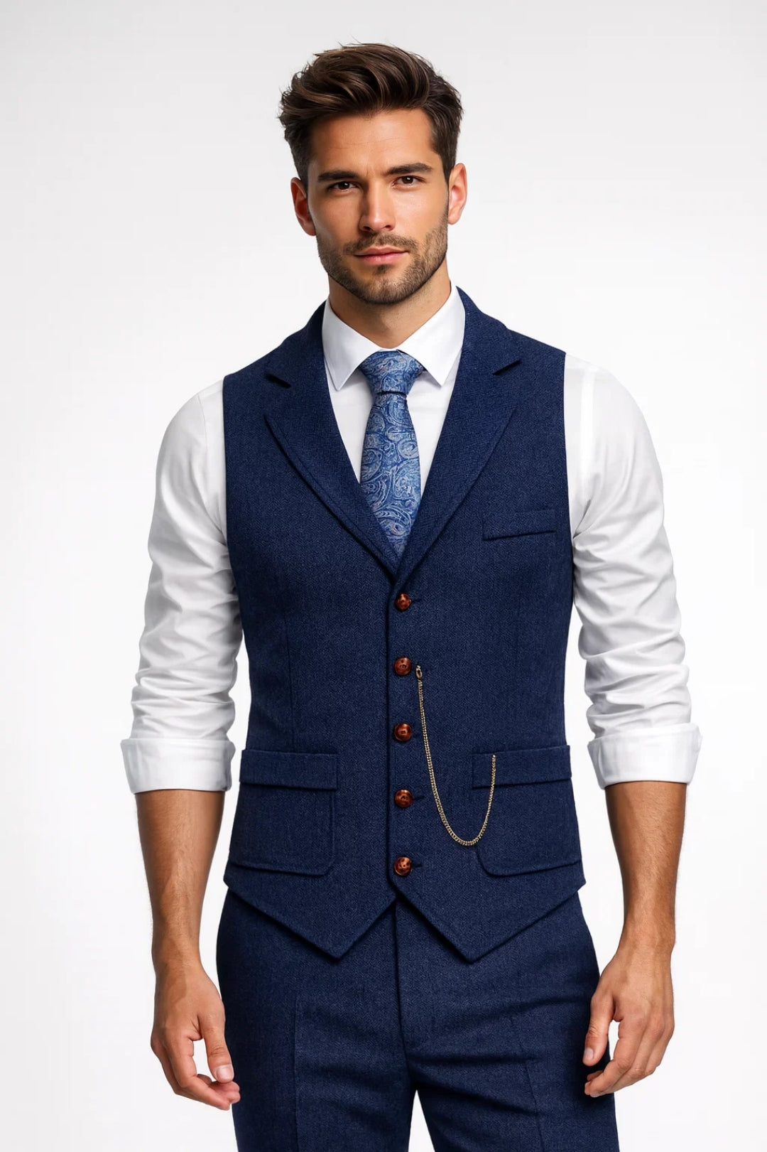Gino Heren Gilet | Slim Fit, Elegante Revers met Visgraatpatroon 2