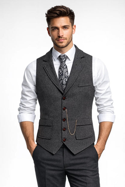 Gino Heren Gilet | Slim Fit, Elegante Revers met Visgraatpatroon 3