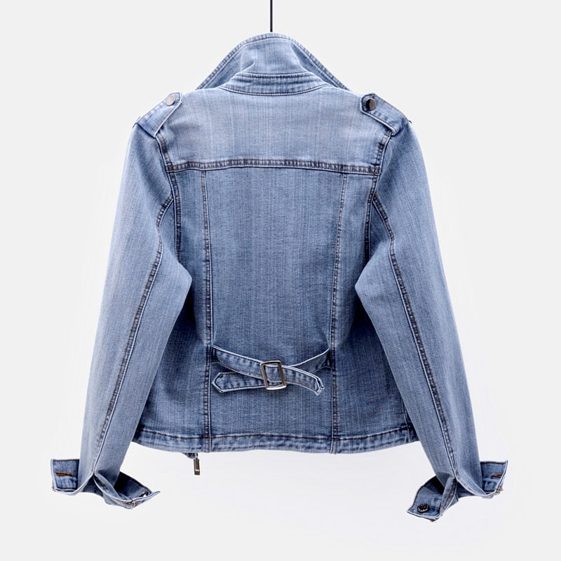 Zarelle | Denim Spijkerjack met Asymmetrische Rits en Stoer Silhouet