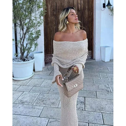 SOLVANA | Gehaakte maxi strandjurk met off-shoulder hals