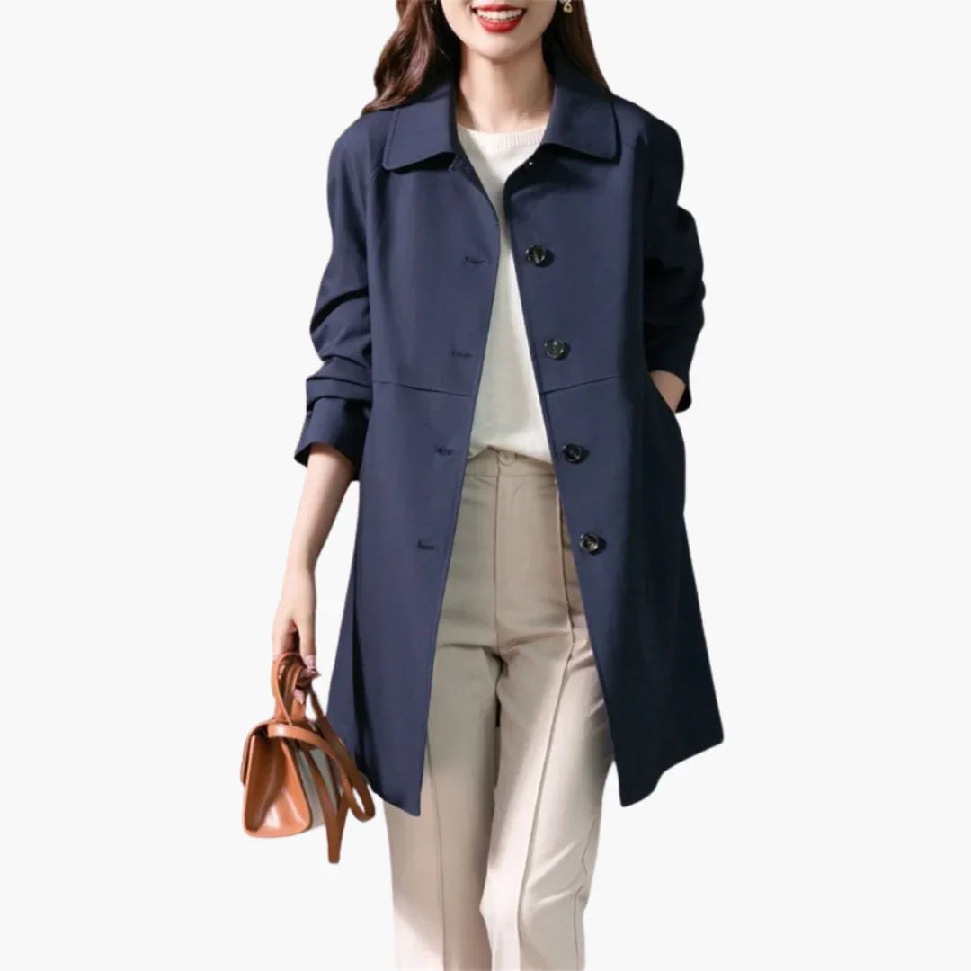 Hanna Dames Trenchcoat Zwart | Halflang, Klassieke Kraag, Functionele Zakken 0