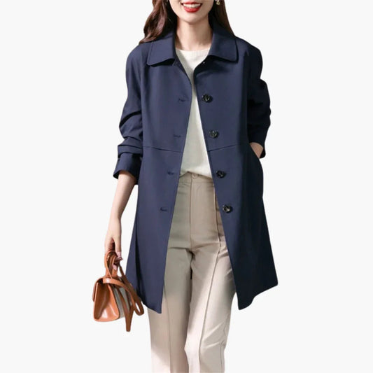 Hanna Dames Trenchcoat Zwart | Halflang, Klassieke Kraag, Functionele Zakken 0