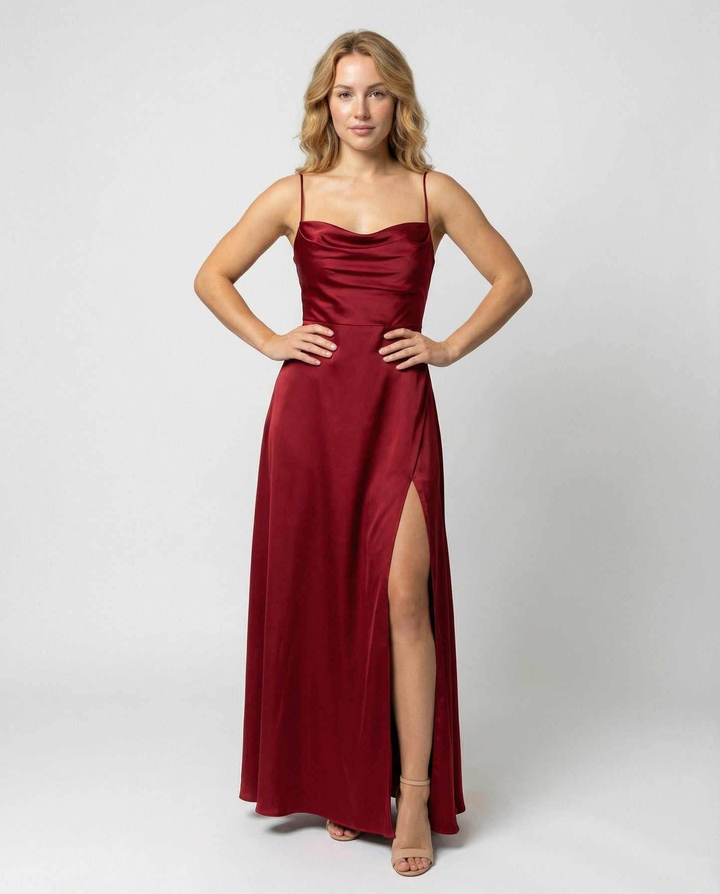 Harmoni Dames Maxi Jurk | Vloeiende Polyester met Zijsplit en Gevlochten Rugdetail 0