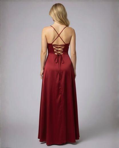 Harmoni Dames Maxi Jurk | Vloeiende Polyester met Zijsplit en Gevlochten Rugdetail 1
