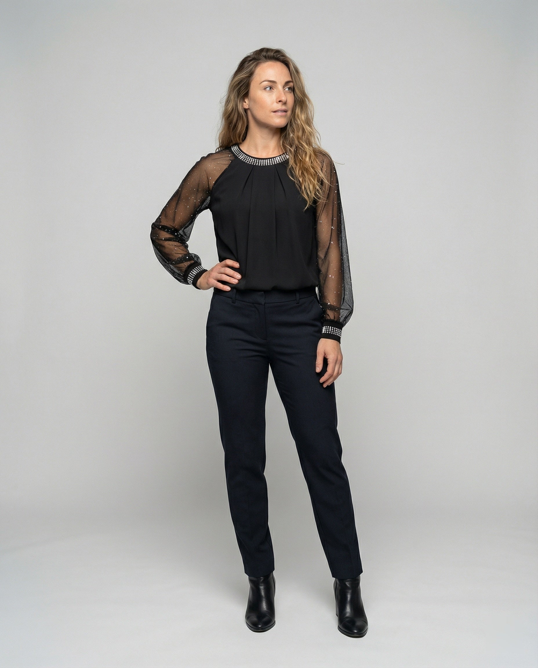 Hilda Dames Top | Elegante Pailletten en Mesh, Comfortabele Regular Fit 0