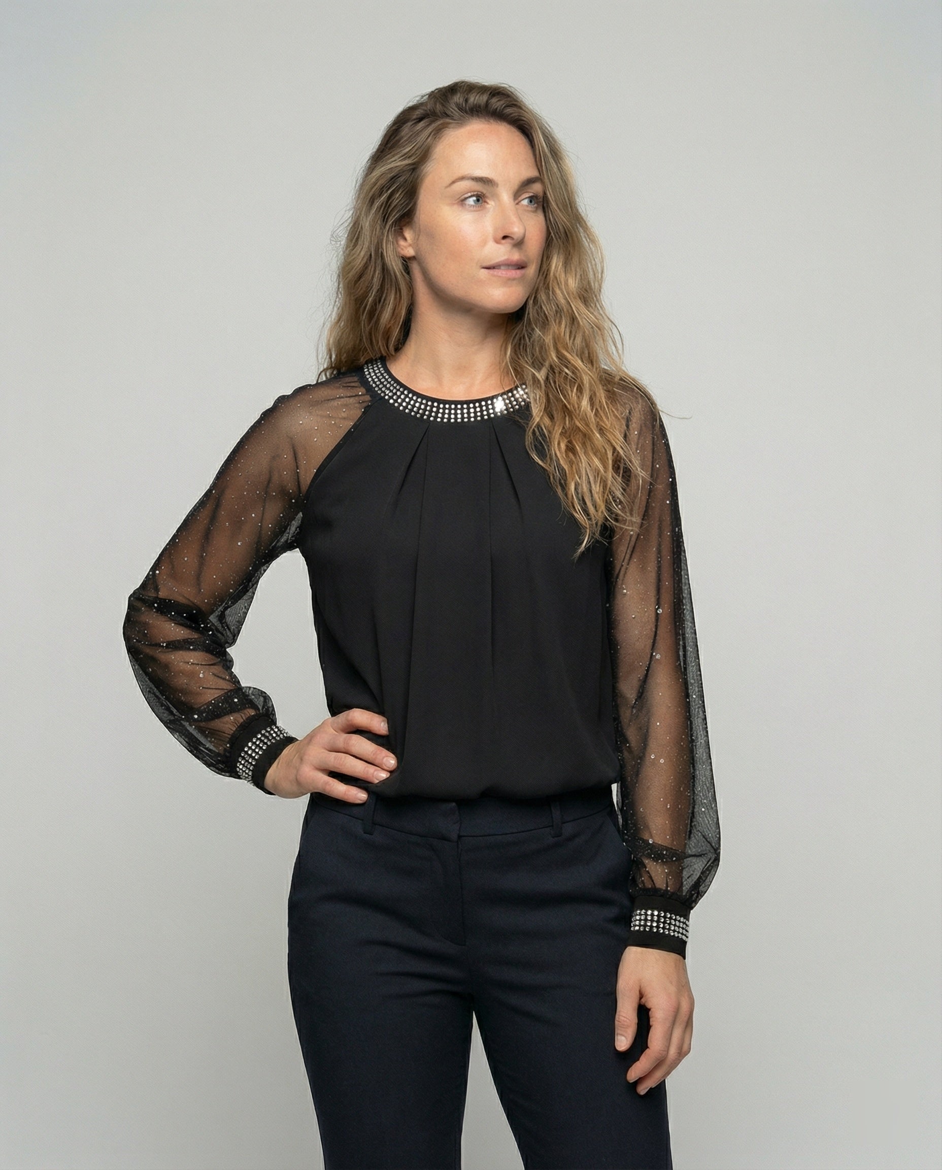 Hilda Dames Top | Elegante Pailletten en Mesh, Comfortabele Regular Fit 1