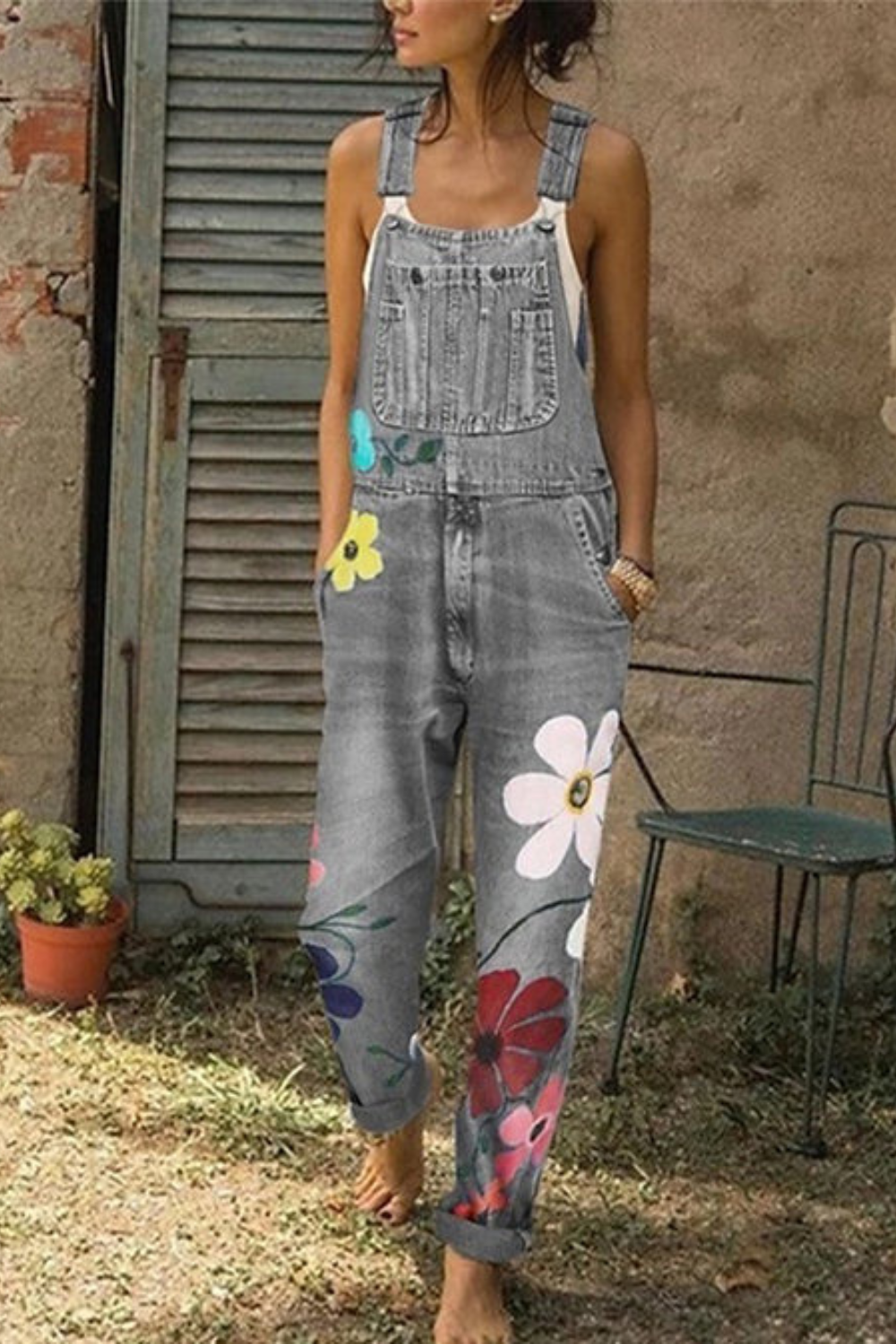 Hilde Dames Tuinbroek | Handgemaakte Bloemmotieven, Duurzaam Denim 0