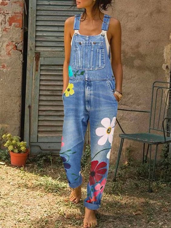 Hilde Dames Tuinbroek | Handgemaakte Bloemmotieven, Duurzaam Denim 5
