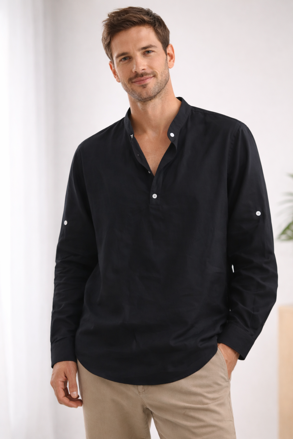 Hugo Heren Henley Shirt | Lichtgewicht Geweven Stof, Ademend 3