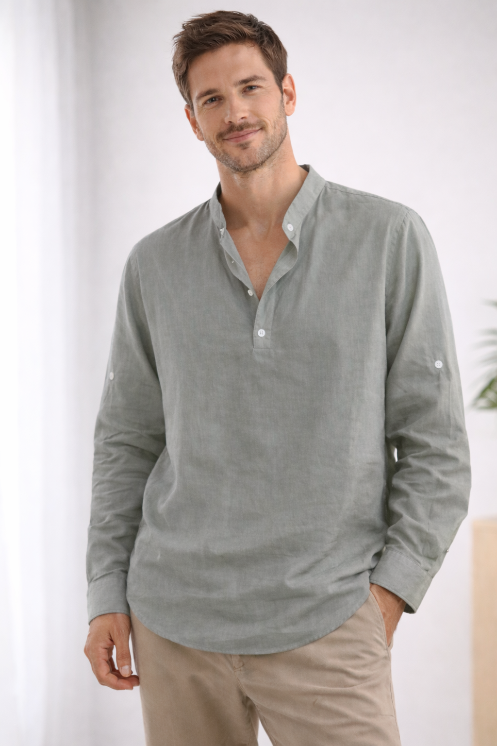 Hugo Heren Henley Shirt | Lichtgewicht Geweven Stof, Ademend 5