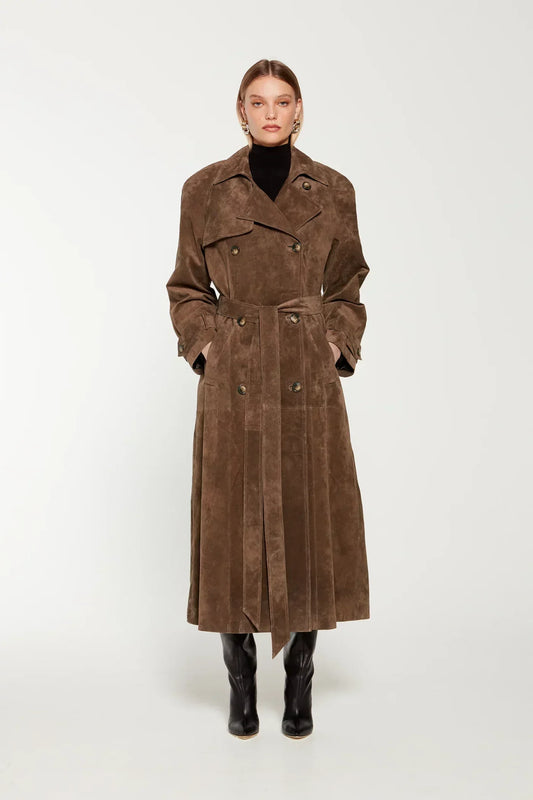 Suède dames trenchcoat met ceintuur | Elegante mantel voor een stijlvolle herfstlook