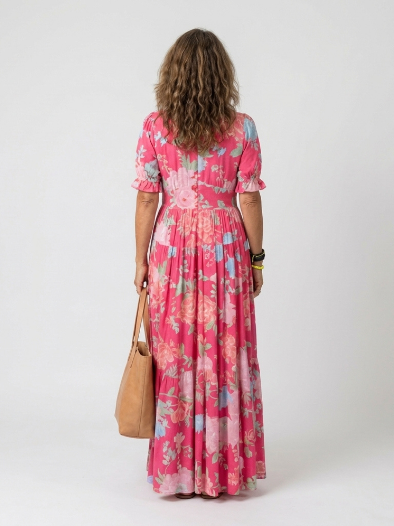 Ione Dames Midi Jurk | Zachte V-hals, Korte Mouwen, Elegante Pasvorm 2