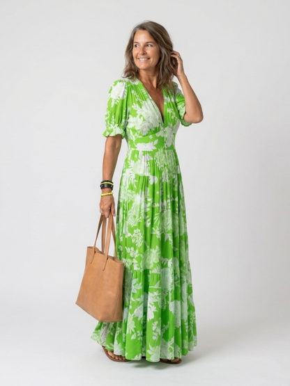 Ione Dames Midi Jurk | Zachte V-hals, Korte Mouwen, Elegante Pasvorm 4