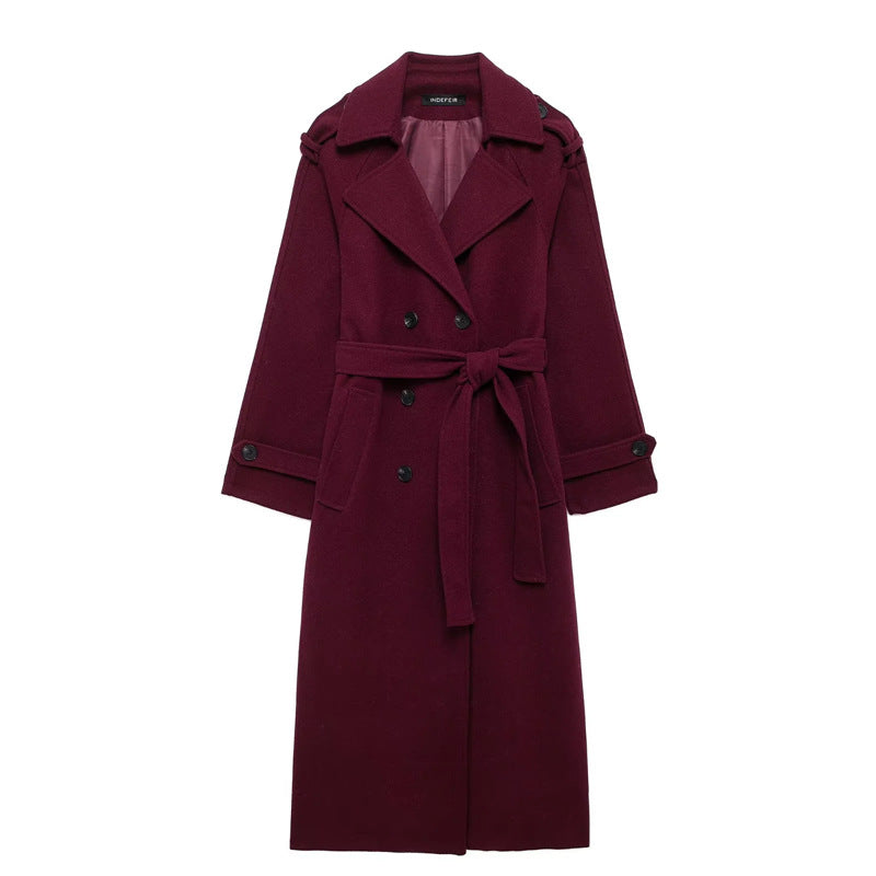 Isla Dames Winterjas | Burgundy, Lange en Elegante Polyester-Wolmix 0