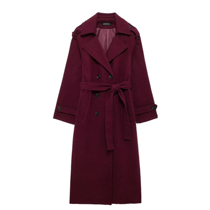 Isla Dames Winterjas | Burgundy, Lange en Elegante Polyester-Wolmix 0