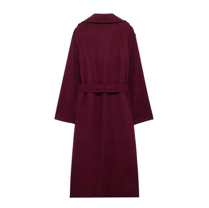 Isla Dames Winterjas | Burgundy, Lange en Elegante Polyester-Wolmix 2