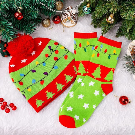 Kerst GlowWear Beanie Set | LED Verlichting, Zacht Breimateriaal en Bijpassende Sokken 0