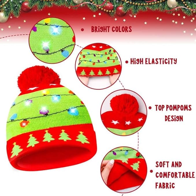 Kerst GlowWear Beanie Set | LED Verlichting, Zacht Breimateriaal en Bijpassende Sokken 2