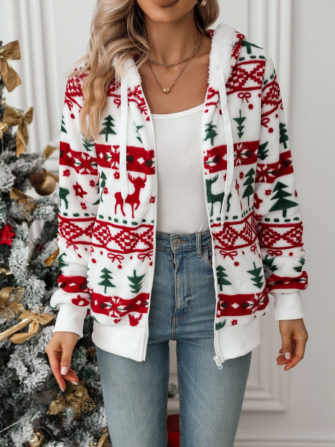 Kerst Witte Hoodie Dames | Relaxte Pasvorm 2