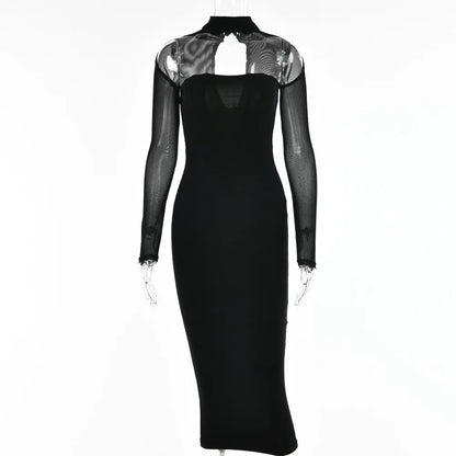 Korset Midi-jurk Met Lange Mouwen – Y2K Elegantie in een Tijdloos Silhouet 0