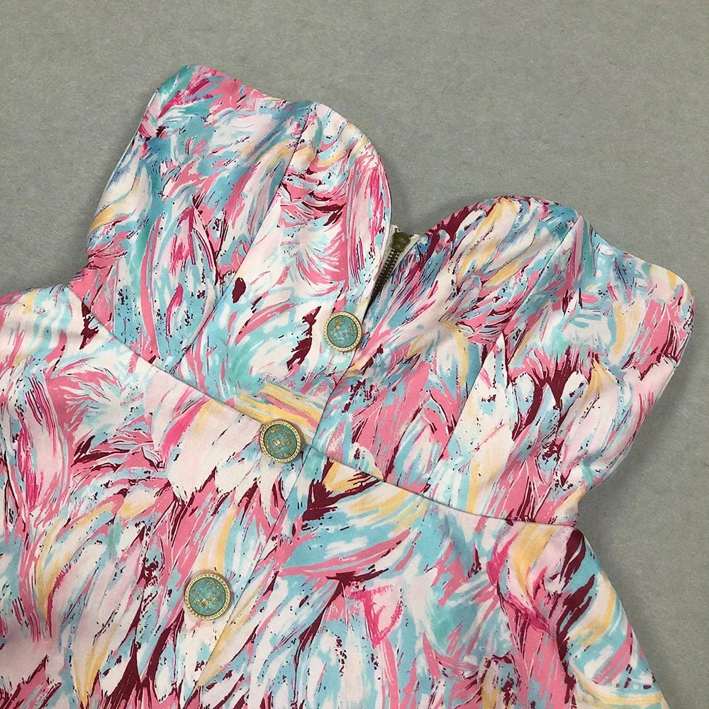 LEONTINA | Sculpturale Strapless Mini Jurk met Abstracte Print 5