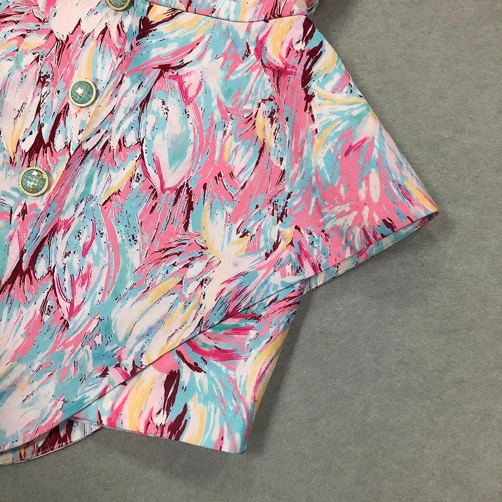 LEONTINA | Sculpturale Strapless Mini Jurk met Abstracte Print 6