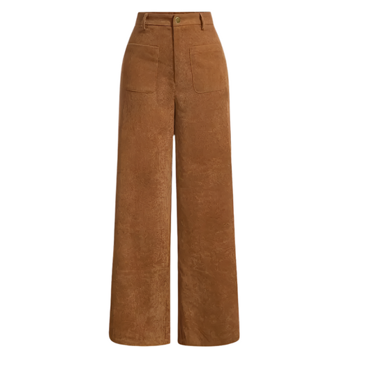 LIVIA | Ribfluwelen high-waist broek met wijde pijpen 0