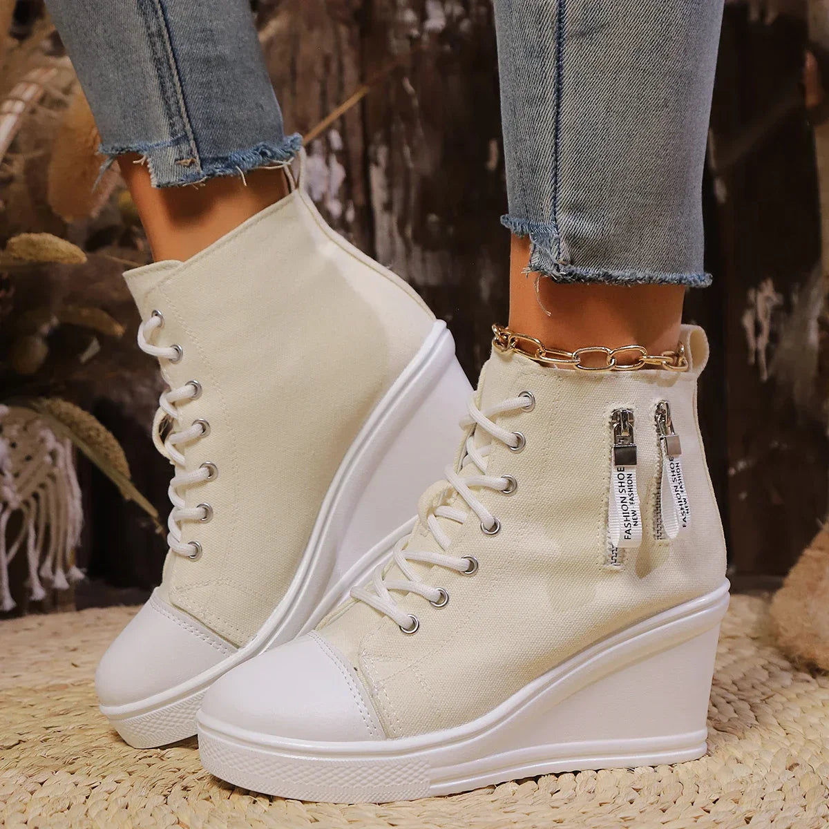 LYZANE | Elegant wedge sneaker met ritssluiting en verborgen hak 0