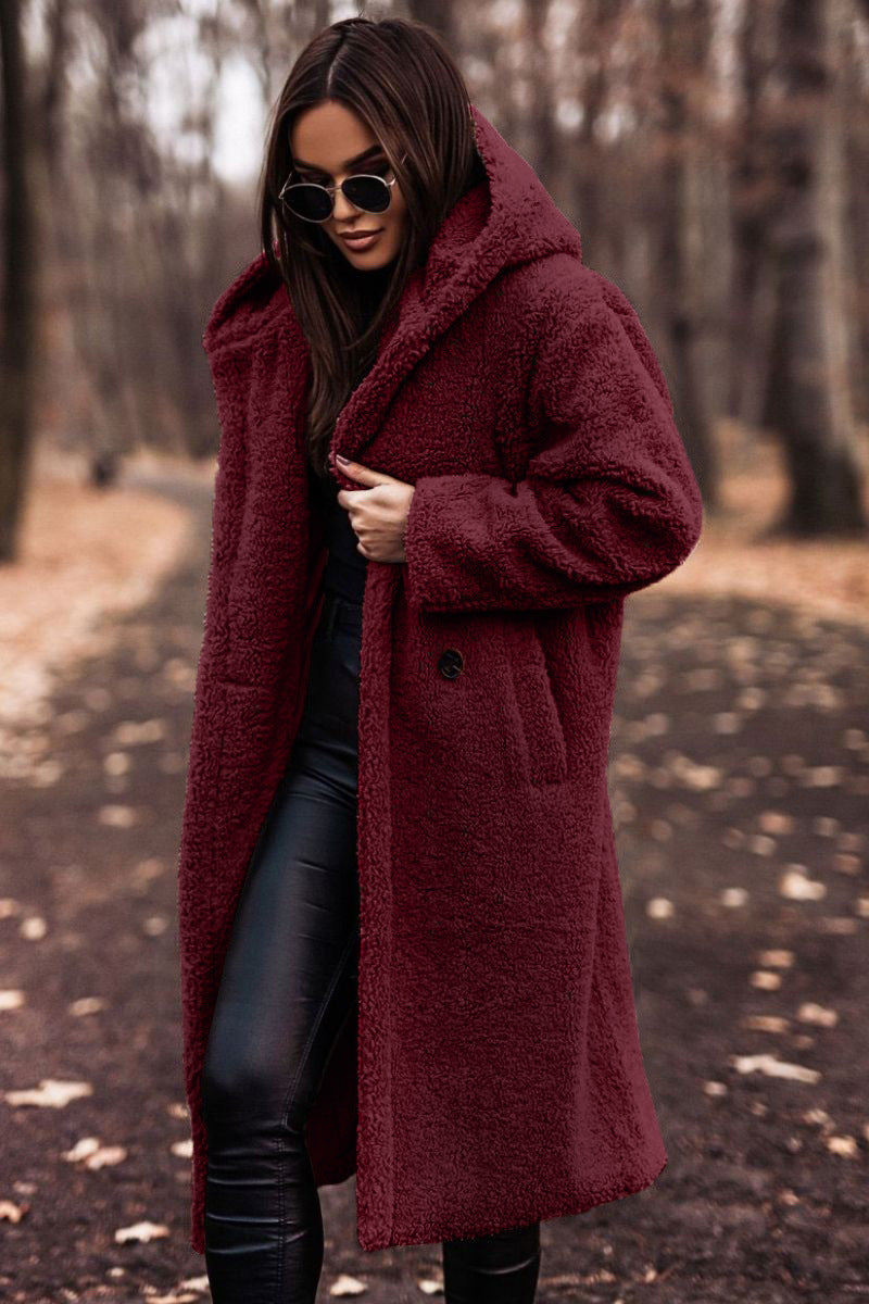 Lange teddy jas met capuchon voor dames | Warme en comfortabele wintermantel 2
