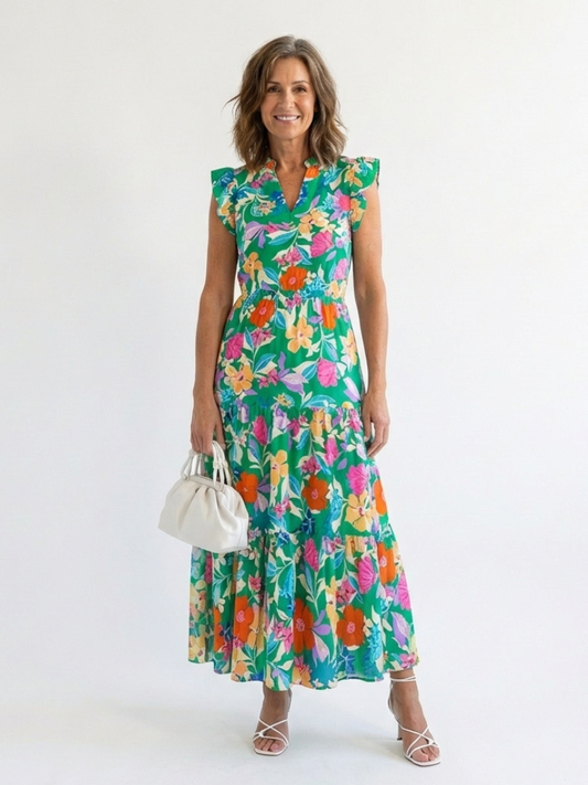 Lila Midi-jurk voor Vrouwen | Gelaagd Ontwerp met Bloemenprint 0