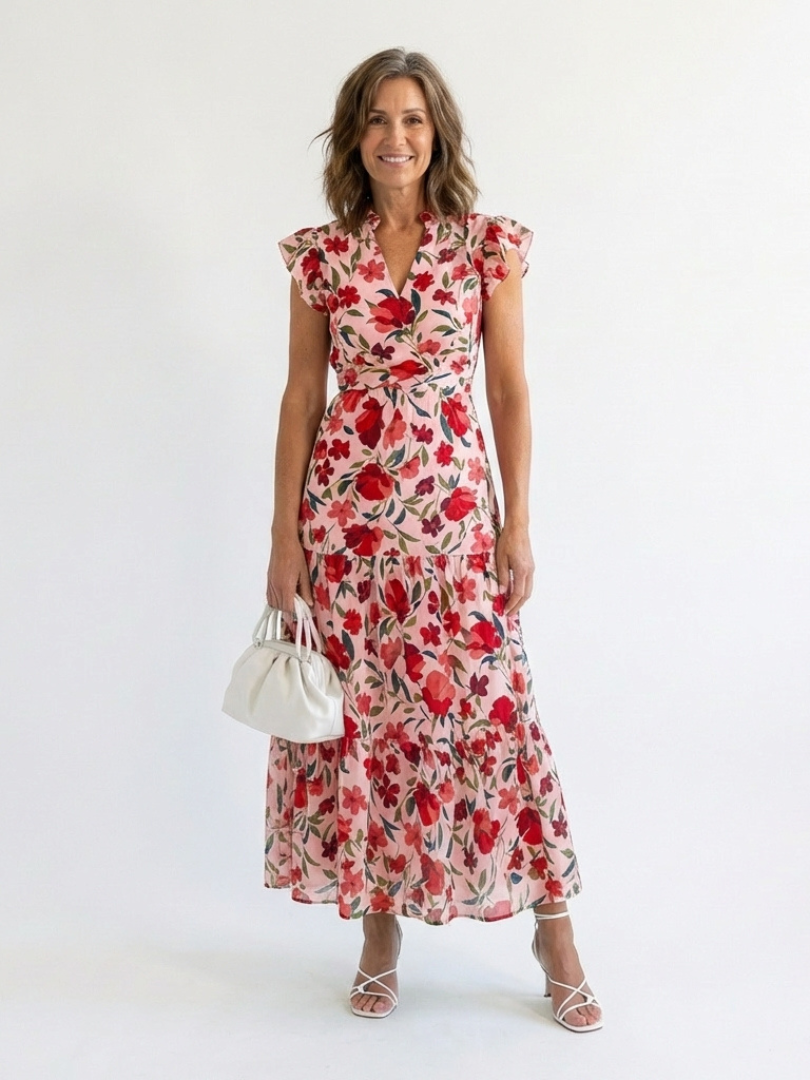 Lila Midi-jurk voor Vrouwen | Gelaagd Ontwerp met Bloemenprint 6