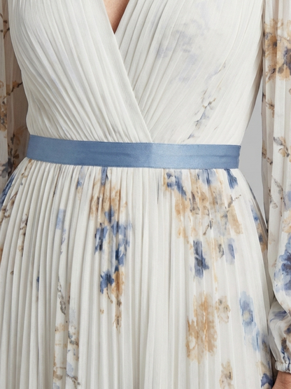 Lina Dames Maxi Jurk | Zachte Ivoor met Bloemenprint, Lange Mouwen 2