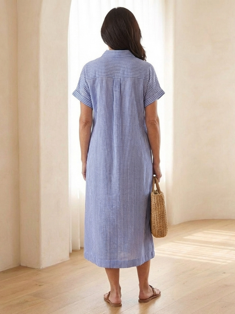 Lina Dames Midi-jurk | Ademend Katoen, Streeppatroon voor Zomer Kleding 1