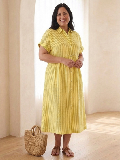 Lina Dames Midi-jurk | Ademend Katoen, Streeppatroon voor Zomer Kleding 4