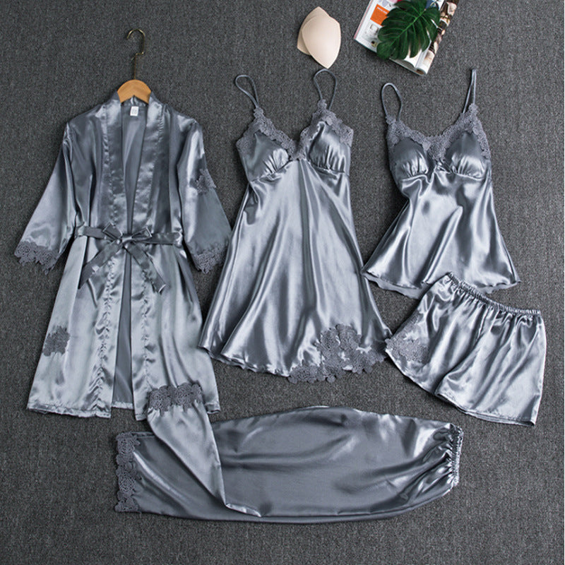 Lina Dames Pyjamaset | Vijfdelige Set met Kant, Luxe en Comfortabel 4